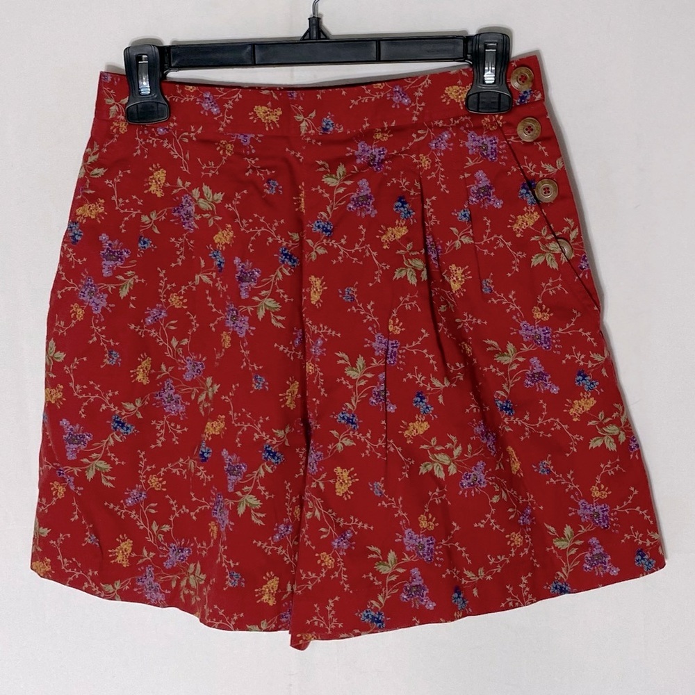 Vintage 90s Liz Sport Petites Red Floral Shorts W Side Button Closure 6P
